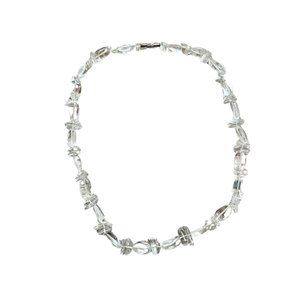 Women's Vintage Rounded Natural Clear Crystal Quartz Bead Choker Necklace